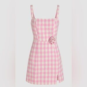 Size L Cider Square Neck Rosette Check Split Mini Dress